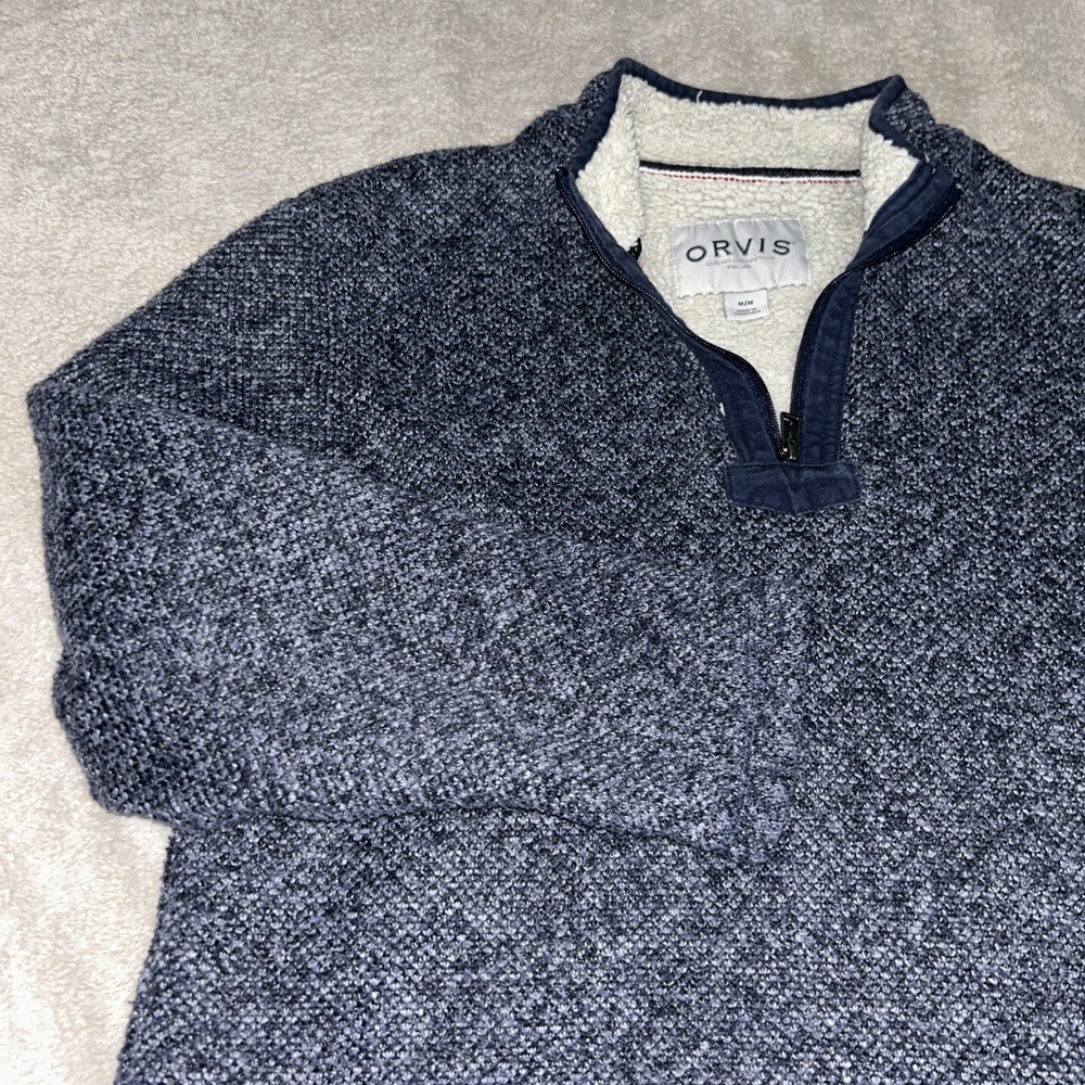 Orvis 1/4 Zip Sweater Shirt size Medium Long Sleeve Blue Insulated Pullover